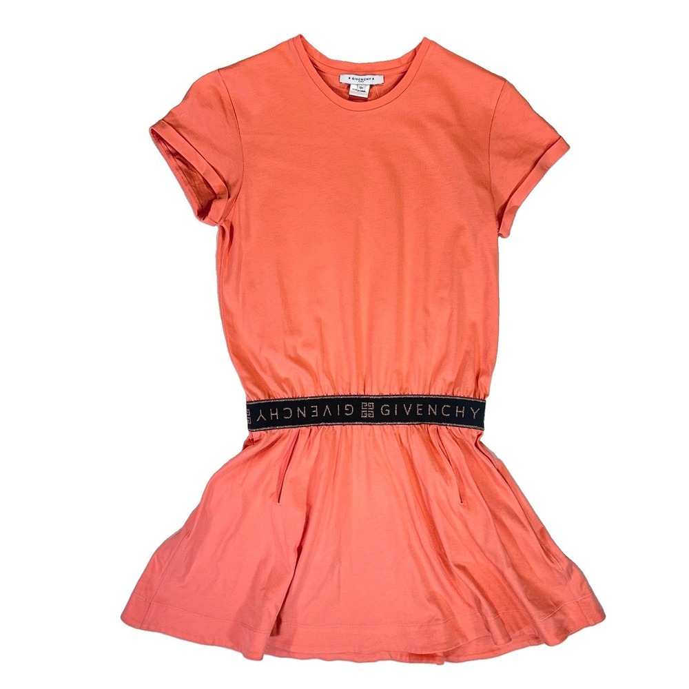 GIVENCHY Girls Black Logo Dress Coral Size 12 Pockets Excellent Designer